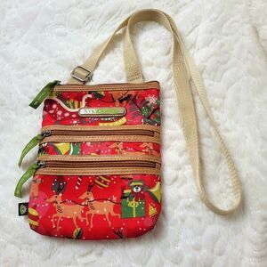 Lily Bloom Christmas Passport Crossbody Bag 3 Zip Pockets Adjustable Strap